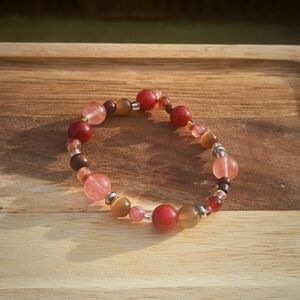 Handmade Pink, Brown, and Tan stretchy glass beaded bracelet